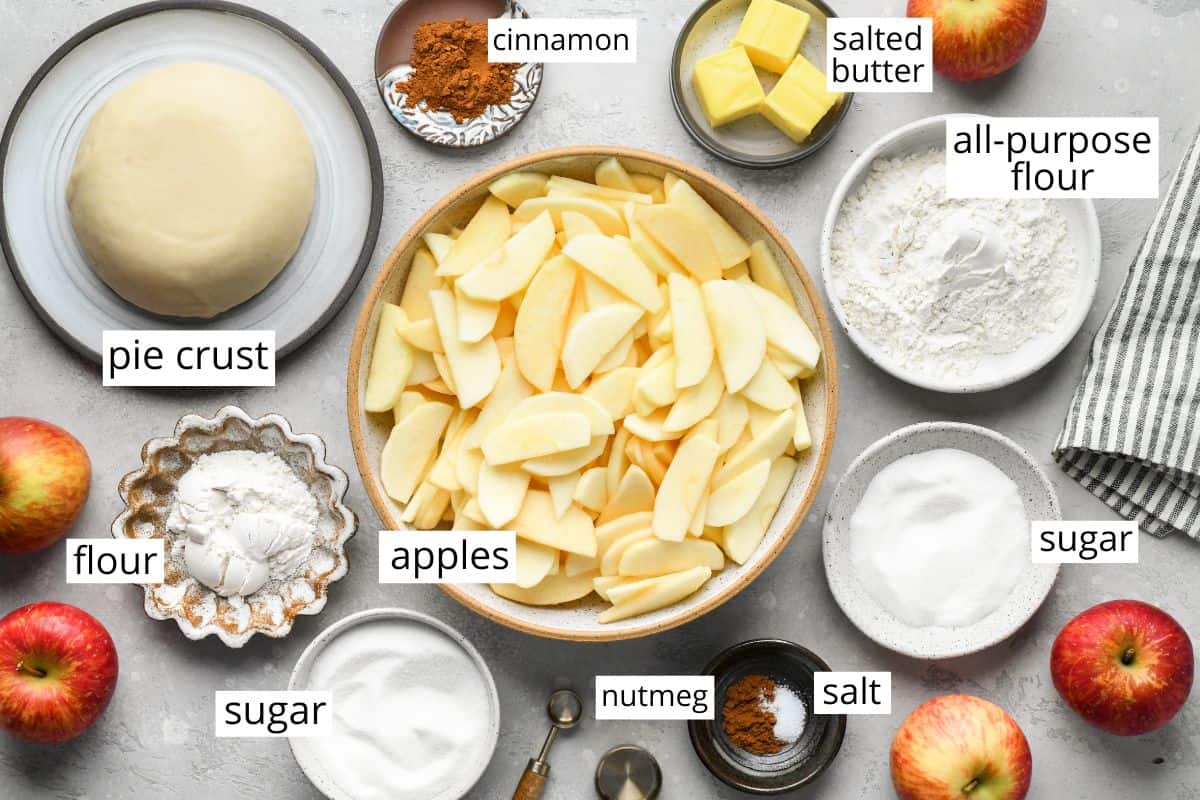 labeled ingredients in this apple crumble pie recipe