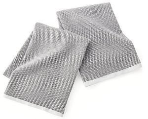 Front view of two gray kitchen towels, part of the list of Best Kitchen Gifts (for the Hostess, Chef or Foodie)