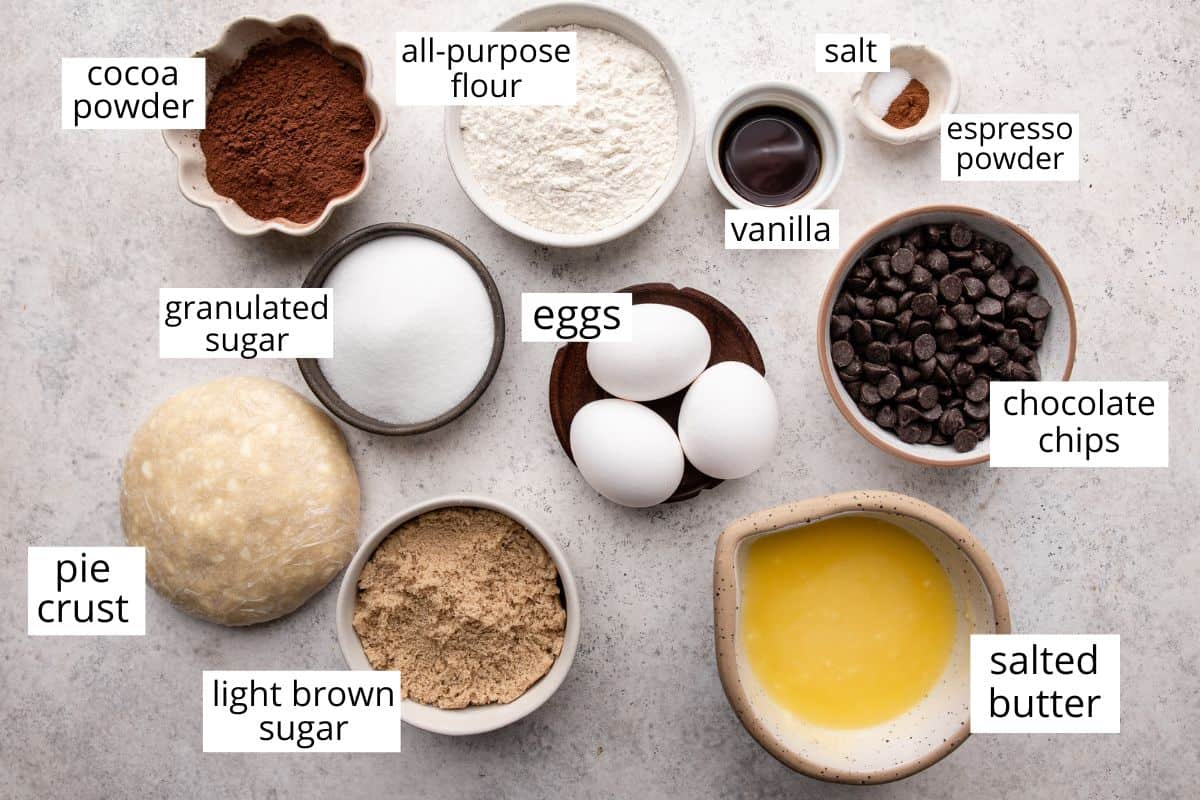 overhead photo of the ingredients in this Brownie Pie recipe