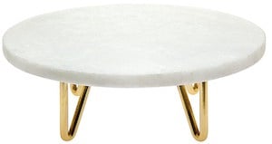 white marble and gold cake stand