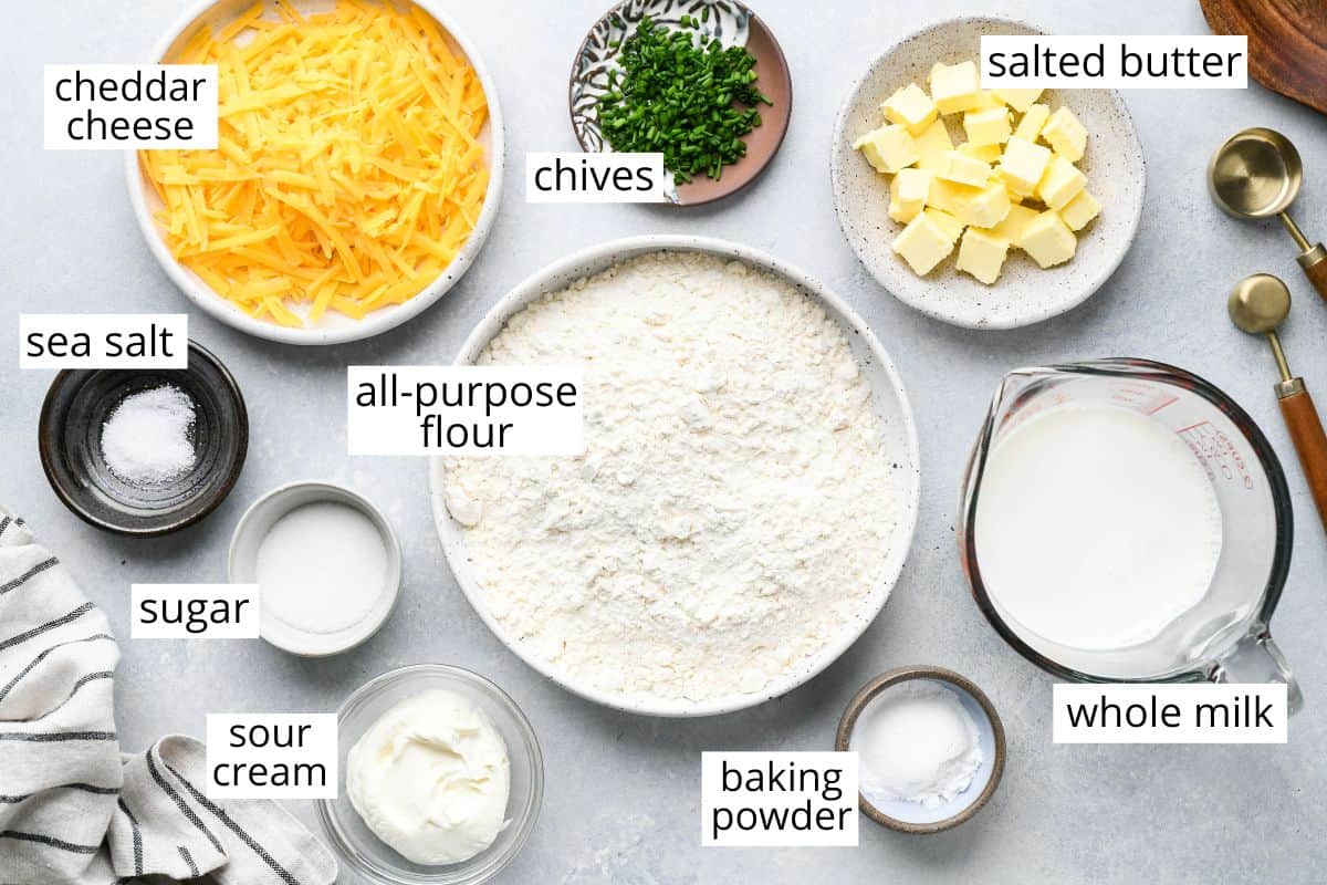 overhead view of the ingredients in this Cheese Biscuits Recipe