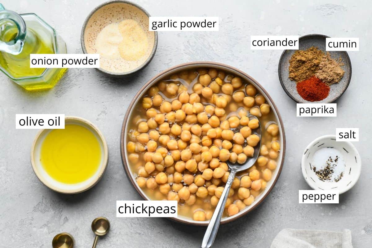 overhead view of the ingredients in this Roasted Chickpeas recipe