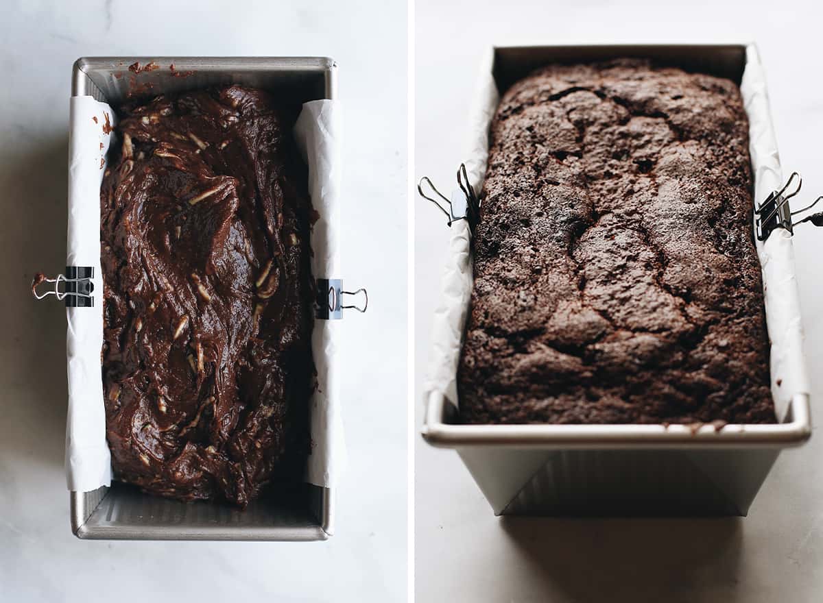two photos showing How to Make Chocolate Zucchini Bread
