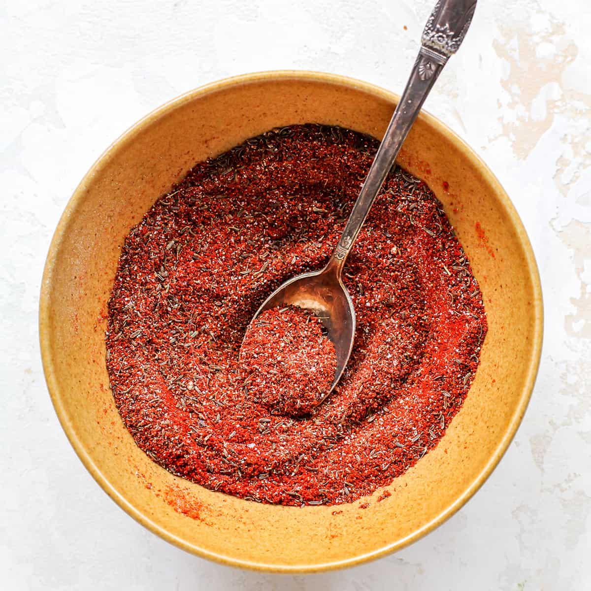 overhead view of the chili spice mixture for this turkey chili recipe