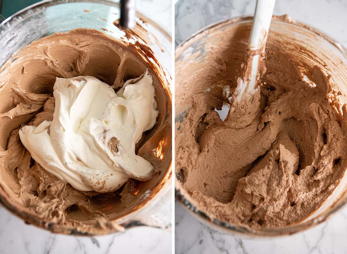 two photos showing how to make French silk pie filling