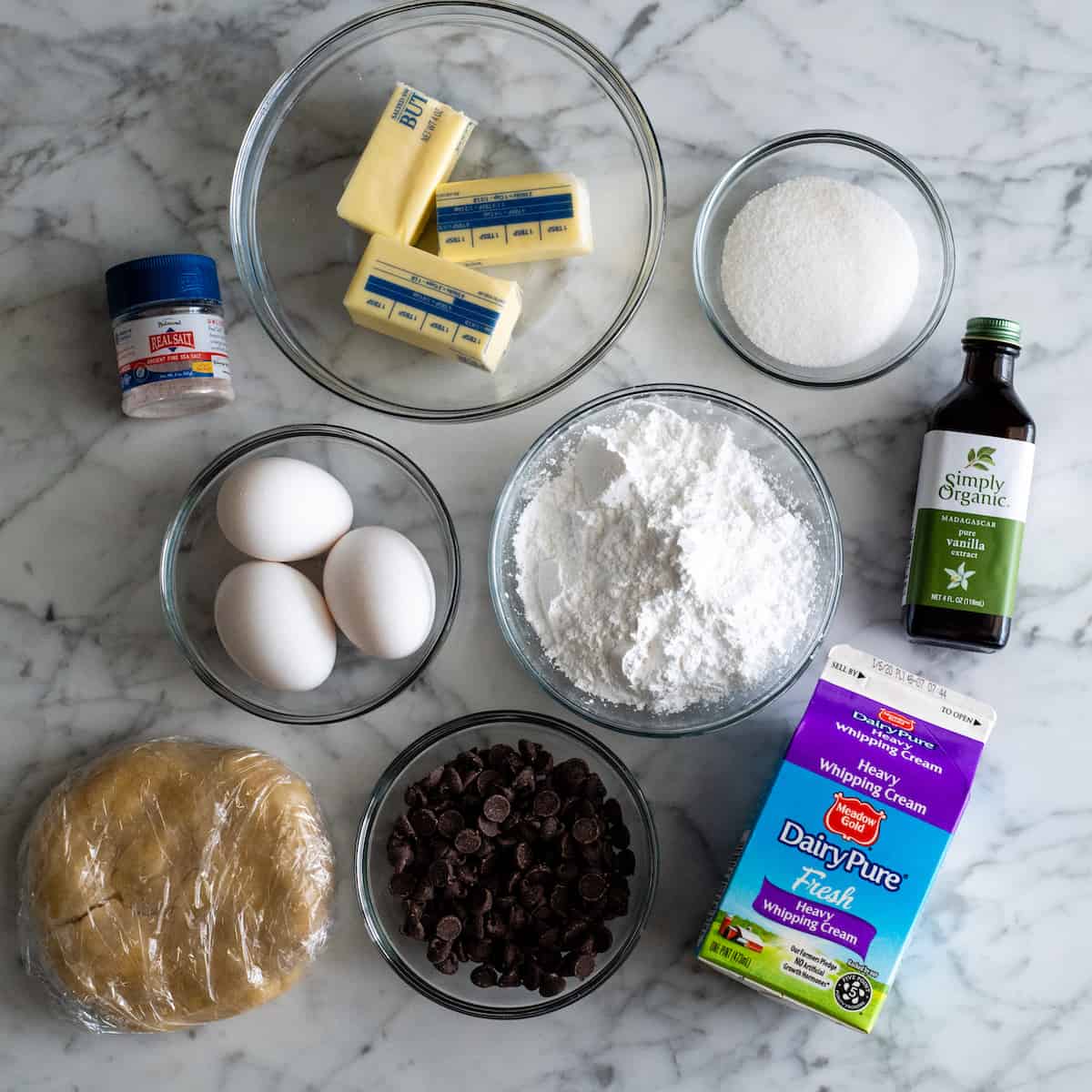 overhead view of the ingredients in this French silk pie recipe