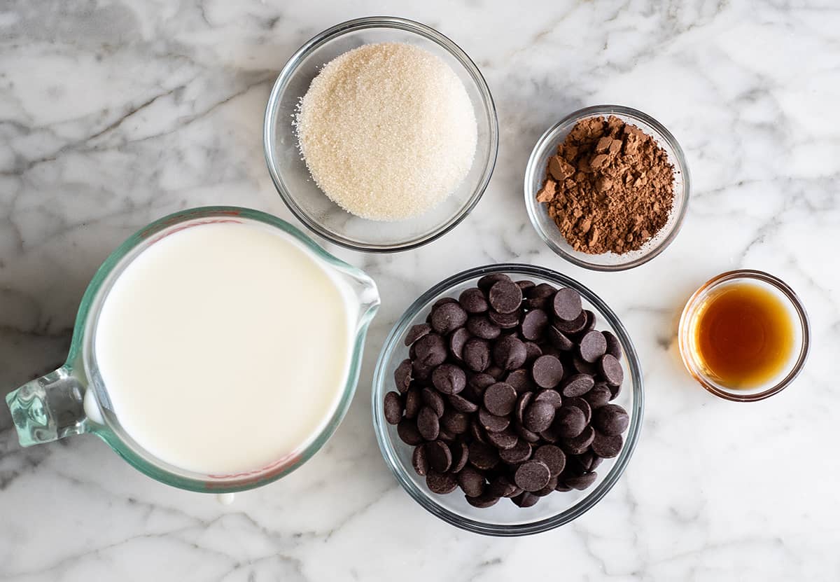 overhead view of the ingredients in this hot chocolate recipe