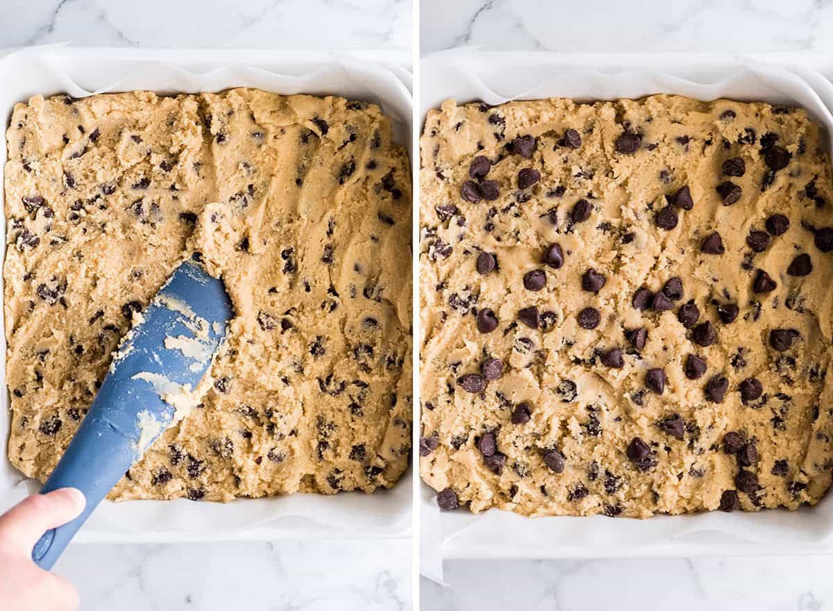 two photos showing how to make cookie bars