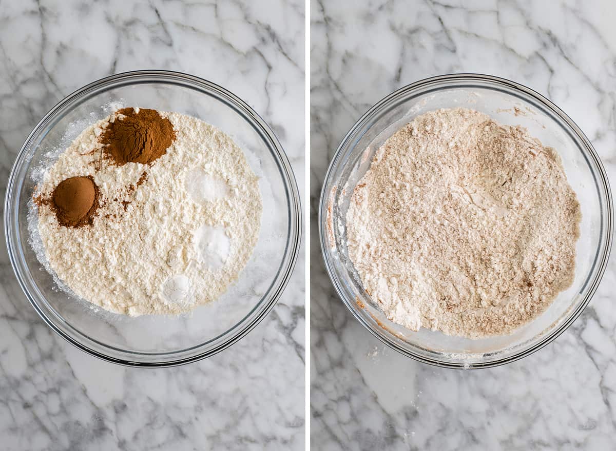 two overhead photos showing how to make Pumpkin Chocolate Chip Cookies