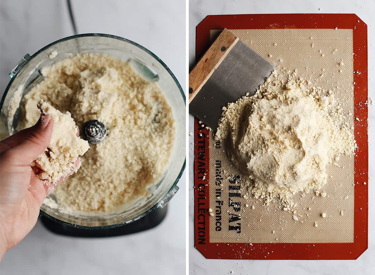 two overhead photos showing How to Make Dairy-Free Pumpkin Pie Crust