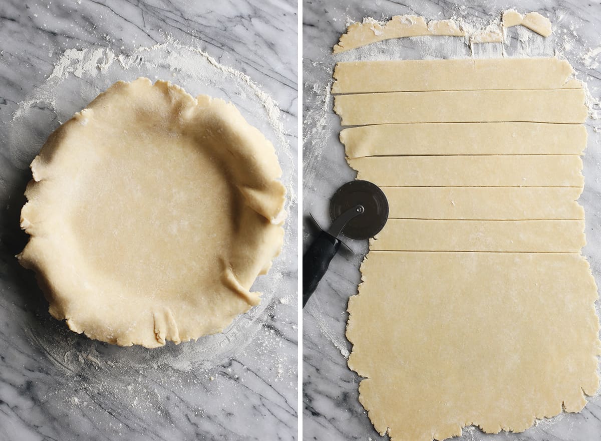 two photos showing how to form the dough for this peach pie recipe