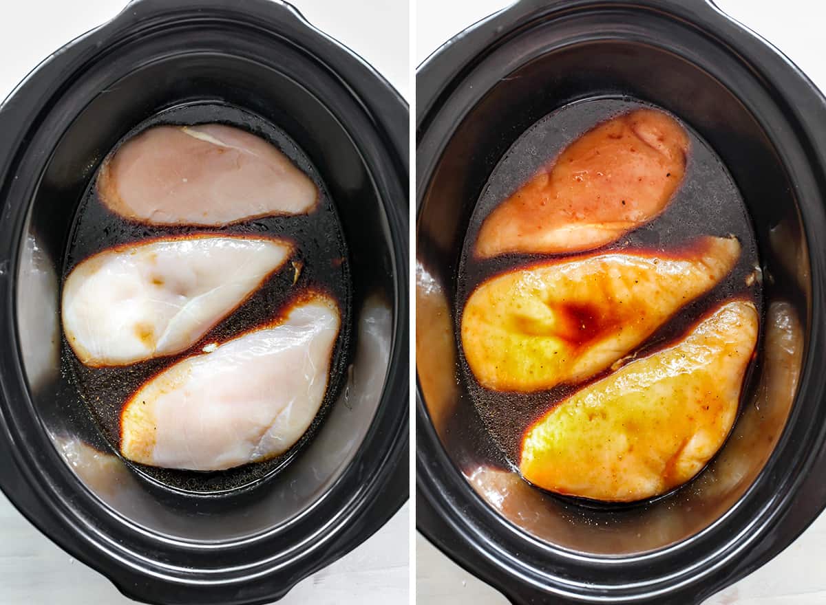 two photos showing how to make teriyaki chicken