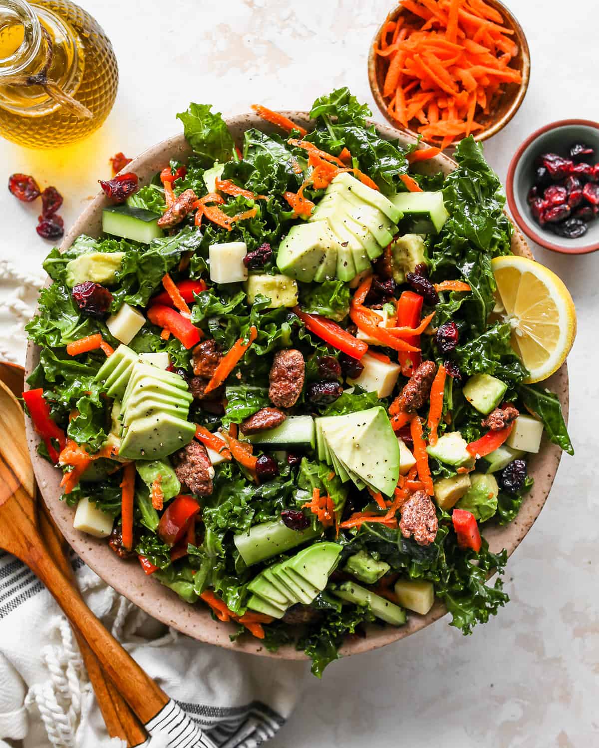 overhead photo of Kale Salad in a bowl