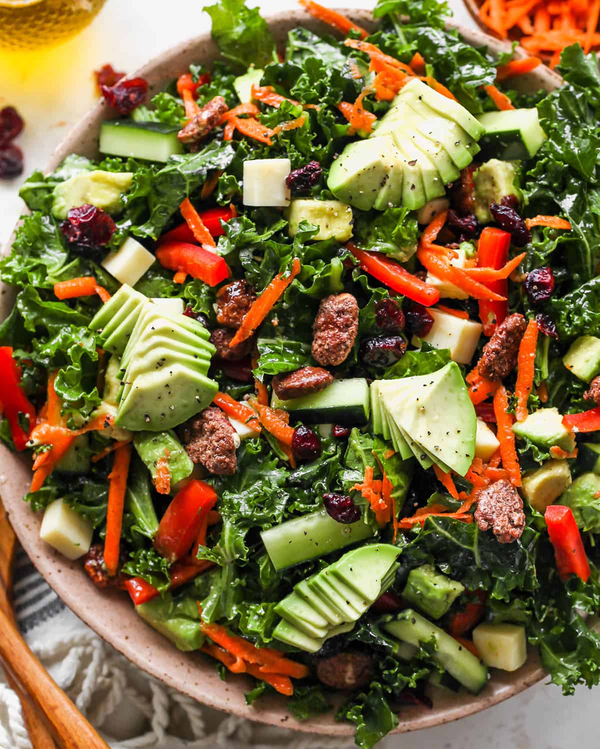 up close overhead photo of Kale Salad Recipe