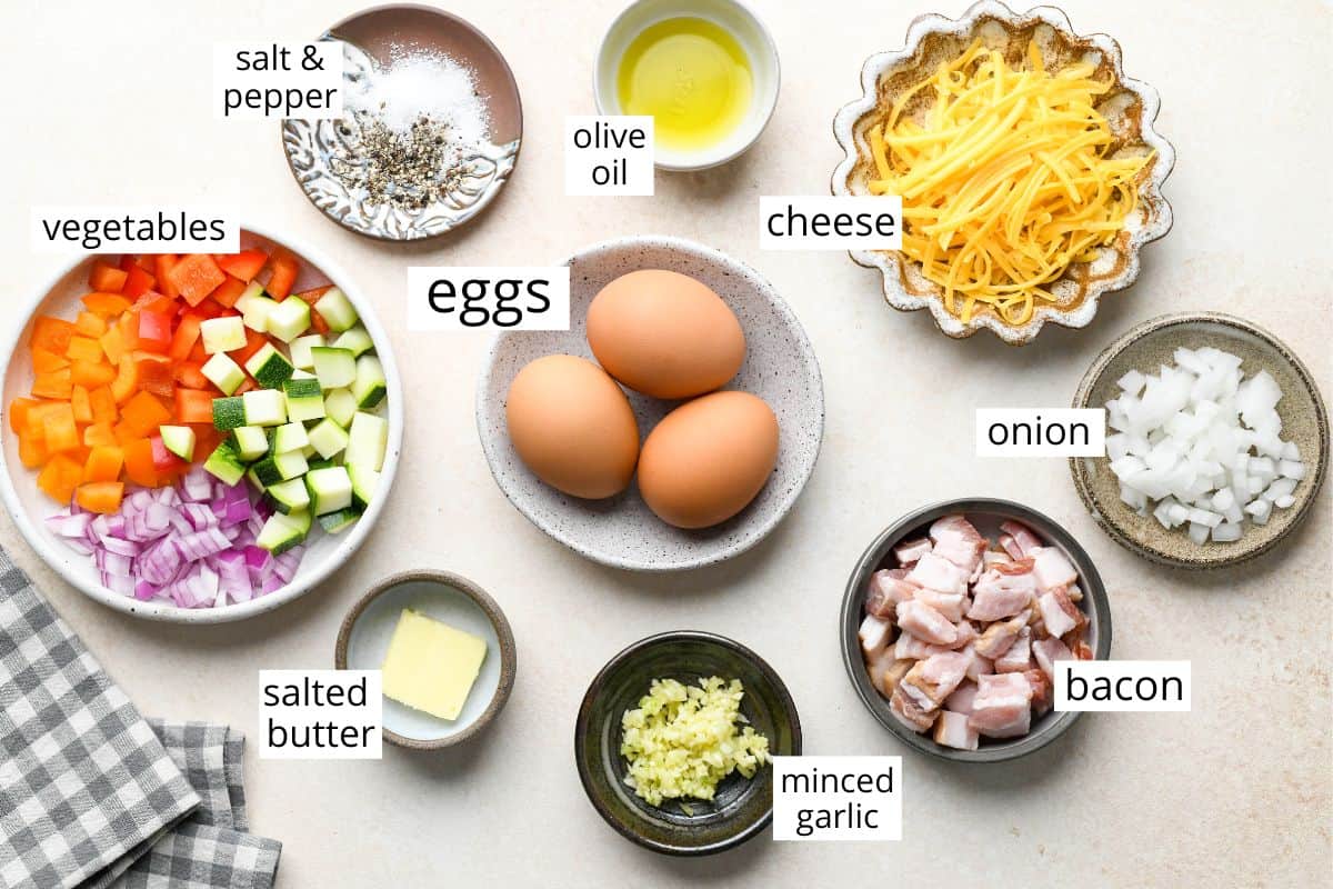 overhead photo of the ingredients in this Omelette Recipe. 