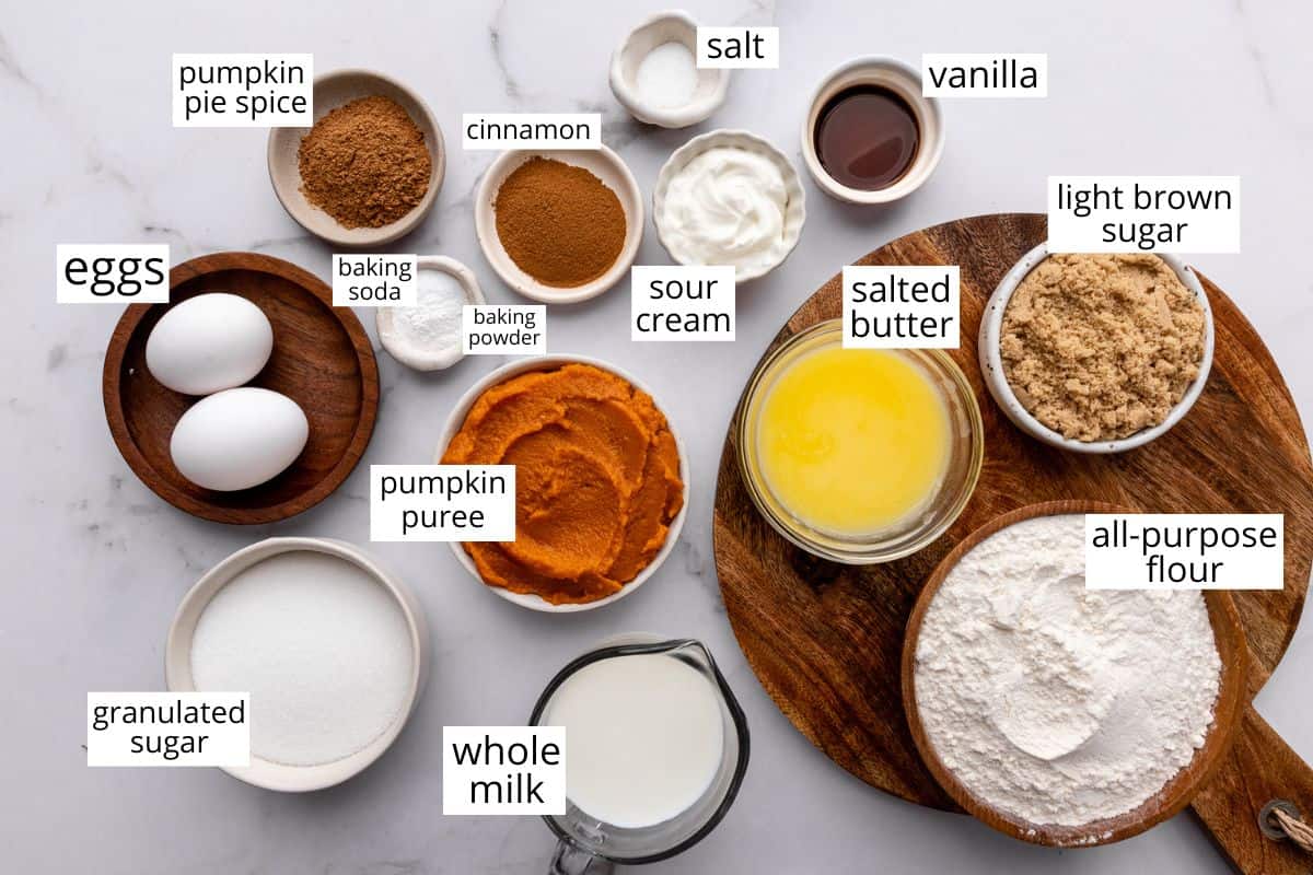 overhead photo of the ingredients in this Pumpkin Cupcakes recipe