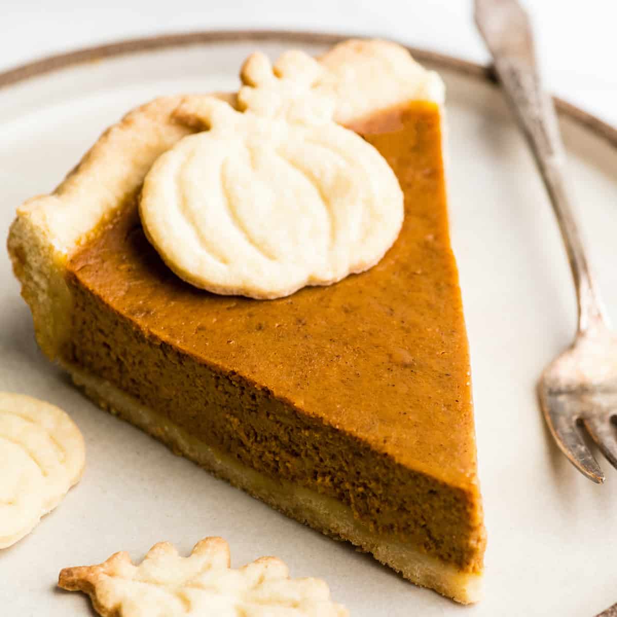 pumpkin pie on a plate in a roundup of Best Thanksgiving Recipes