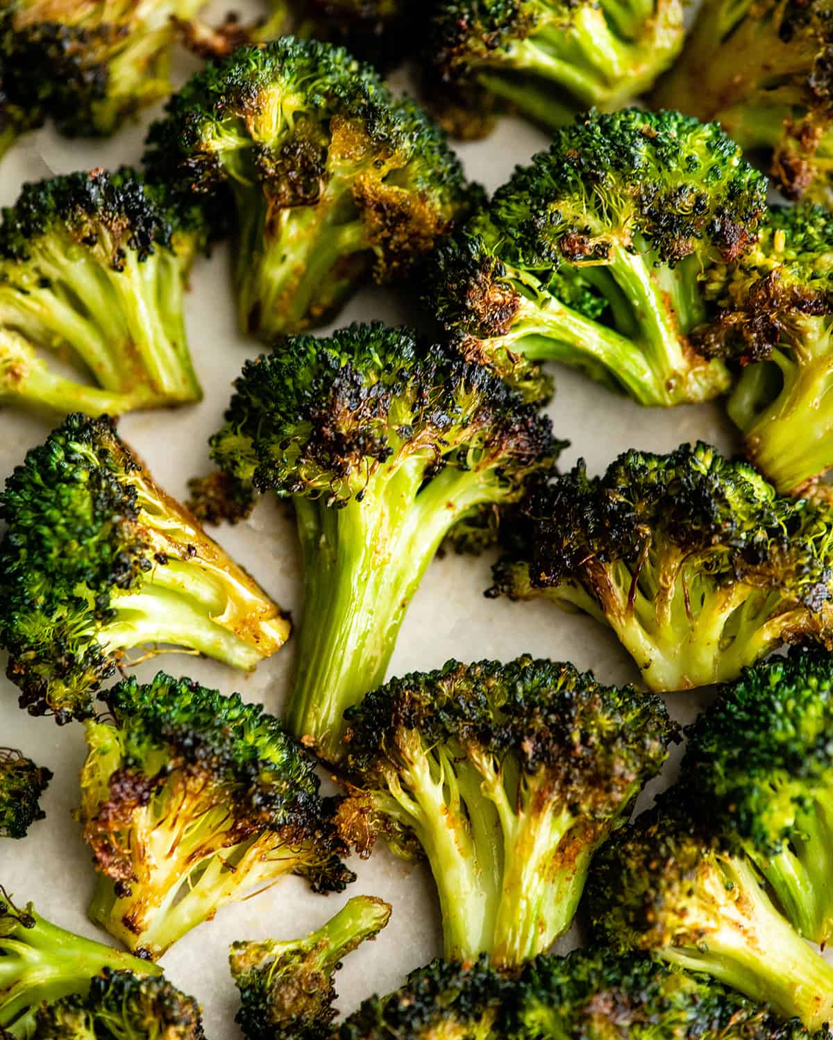 overhead view of roasted broccoli